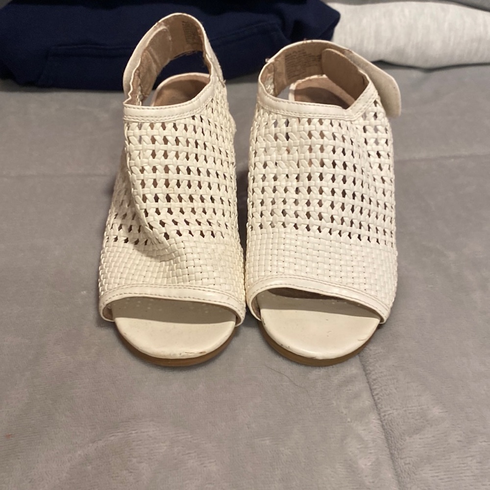 white woven wedge heels